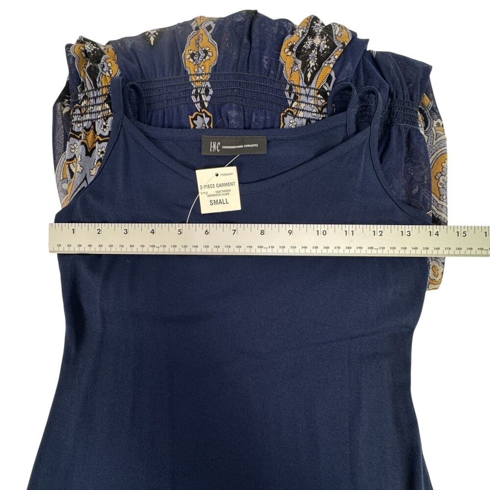 INC International Concepts S Blue Mesh Tunic Top NWT 2 Pc Lined Batwing Boho - Picture 8 of 16